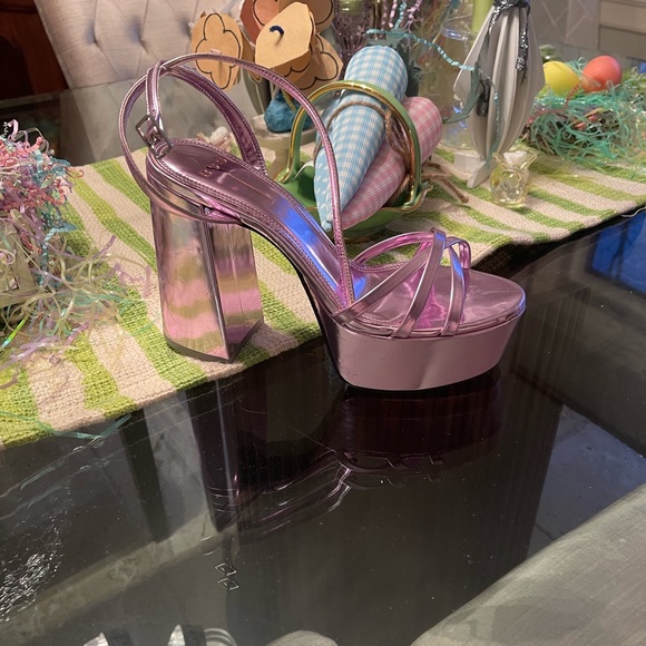 Nwot BLACK SUEDE STUDIO stroppy metallic Emani platform shoes size 39 ! - Picture 2 of 6